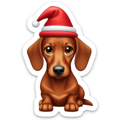 Shaded red dachshund wearing a Christmas hat sticker