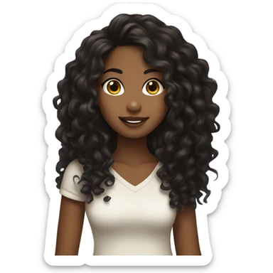 Brown skin girl with long black curly hair sticker