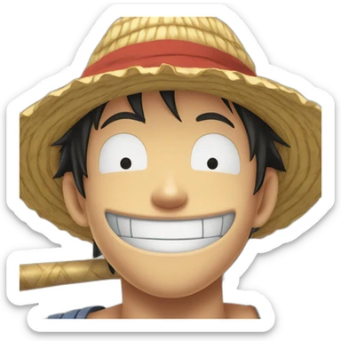 Luffy with his straw hat and his scar at the bottom of the right eye smiling with closed eyes sticker