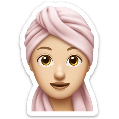 Pale White Woman wearing pale pink towel turban with hazel eyes sticker
