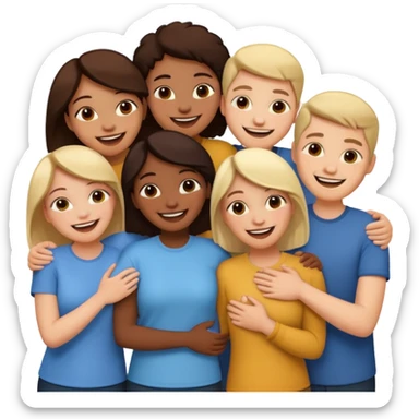 a group of diverse friends laughing and hugging sticker