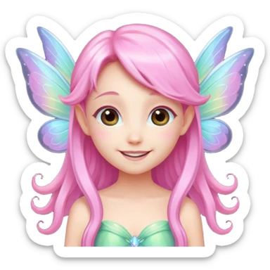 A tiny pastel fairy with pink long hair with glowing wings and a sweet smile  sticker