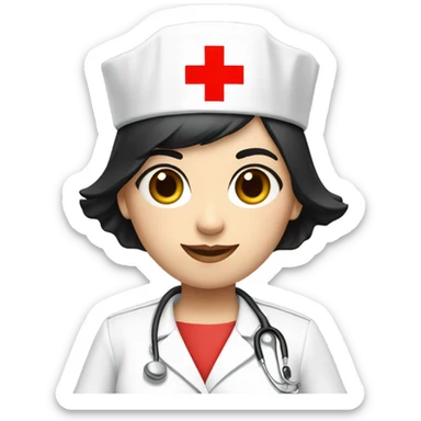 pixie cut black straight hair female nurse  hat with red cross sign in the middle wearing dress
pale skin color sticker
