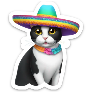 Tuxedo cat wearing a sombrero  sticker