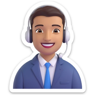 friendly Indian male support agent, headset, warm smile, supportive attitude, office background sticker
