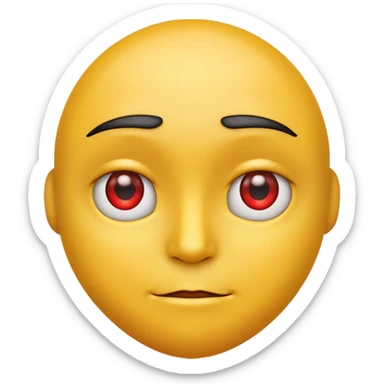 crate a yello emoji crossing its arms with red eyes looking to the side and stright lips sticker