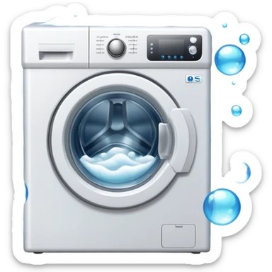 washing machine with door open and bubbles sticker