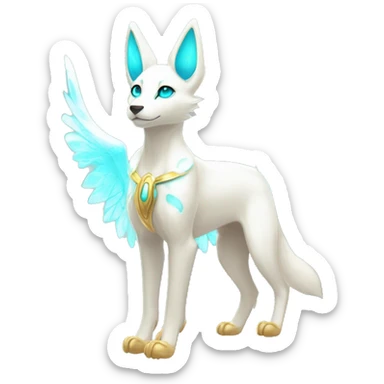 Shiny White Angelic Godly Ethereal Majestic Electric Albino Umbreon. cyan eyes and cyan markings. Golden Anubis-rings. full body sticker