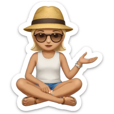 Someone sitting on the ground in the Beach close to the water and throws stone at the water and it's a sunrise  sticker