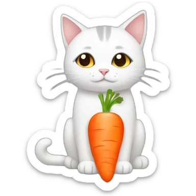 Sad dark and white cat holding carrot sticker
