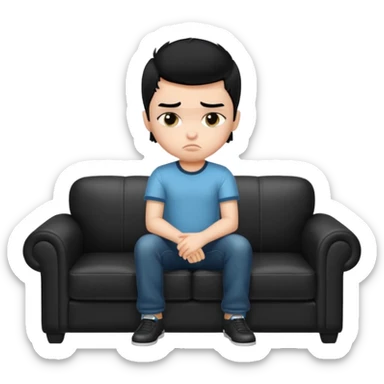 a pretty bratz boy with black hair and fat on a sofa looking sad sticker