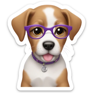 Puppy wearing purple glasses sticker