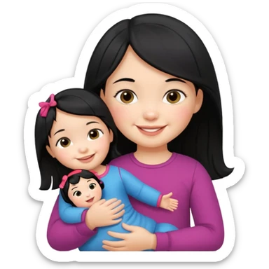 a Toddler black hair girl holding 1 russia doll sticker