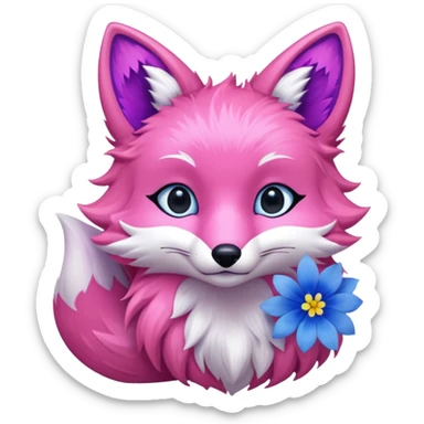 Pink Fox with blue flowers  sticker