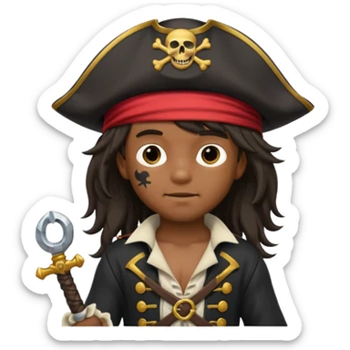 Garoto negro fofo e cabelo comprido usando fantasia de pirata sticker