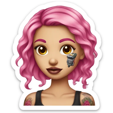 Pink girl tattoo artist with tattoo machine sticker