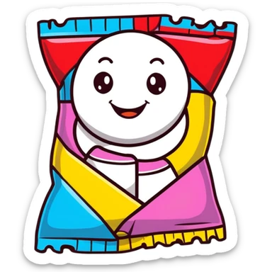 cartoon style Italian candy with a smiling face and colorful wrapper sticker