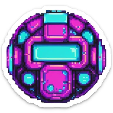 futuristic cyberpunk pixel art icon, vivid neon colors purple magenta cyan, minimal expressive design, 32x32, centered, high contrast, transparent background, no text, suitable for dark background, song title symbol sticker
