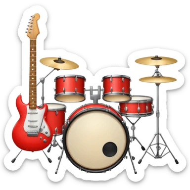 music studio with drum set, guitar, and recording equipment sticker