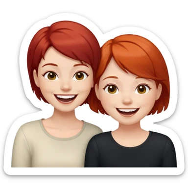 Рыжая девушка смеется рядом с другой девушкой у которой короткие черные волосы  sticker