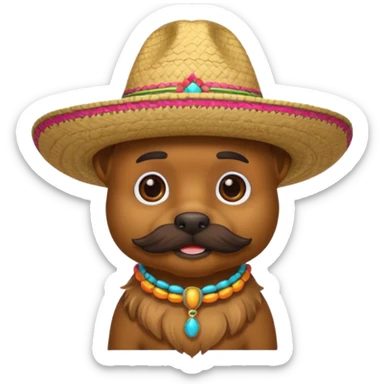 yorki wearing a mustache and mexican hat sticker