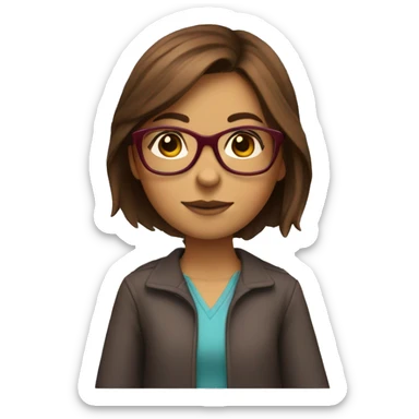Girl with brown hair wearing Bordeaux red glasses studying  sticker
