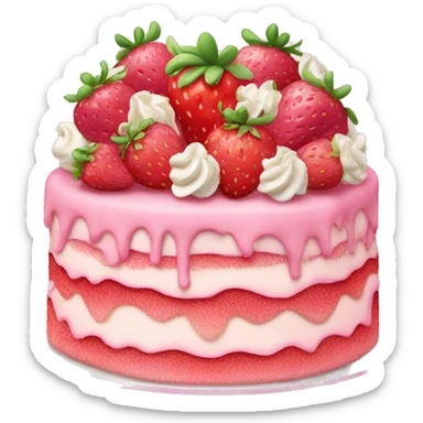 Pink strawberries and cream birthday cake  sticker