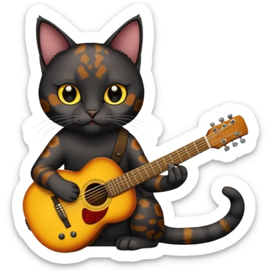 Black tourtishell cat yellow eyes playong guitar sticker