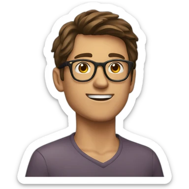 Young brown haired men with glasses, throwing grape sticker