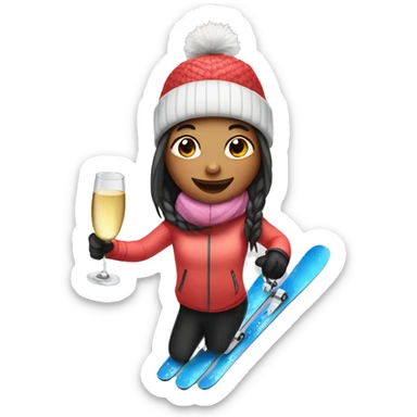 Girl on her skis with a glas of champagne in her hand  sticker