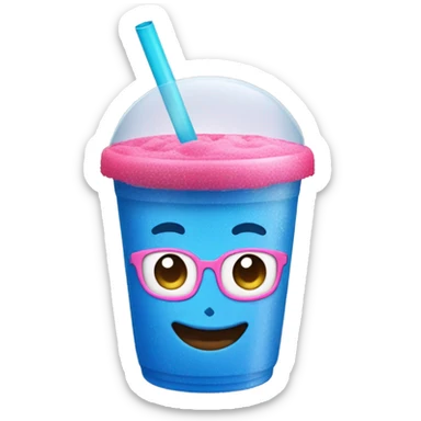 Make a blue Slushy with a pink straw in  plastic cup sticker