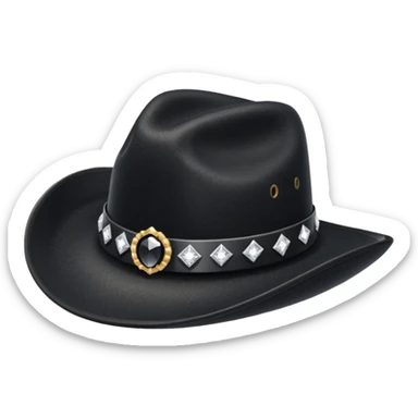 black cowboy hat with a black feather and some small diamonds sticker