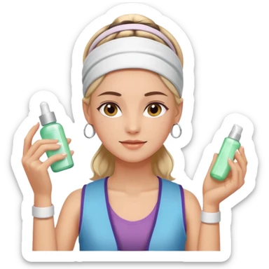 Clean girl aesthetic emoticons, apply skincare products, headband, glowing skin, vest, soft lighting
 sticker