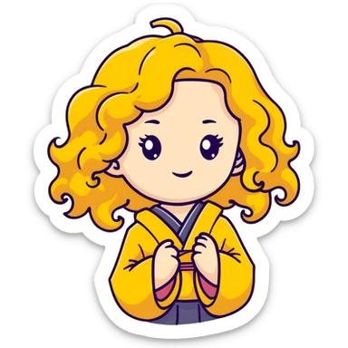 Cute Japanese girl with golden big curly wavy hair sticker