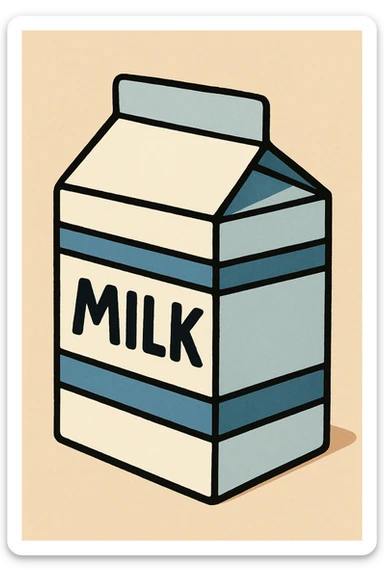 classic milk carton with blue stripes, cartoon style sticker