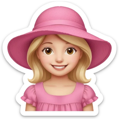 Girl in pink dress and sunhat smiling sticker