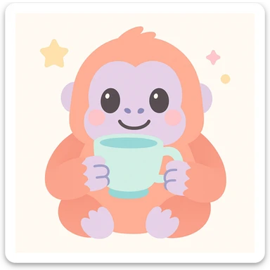 playful illustration orangutan munching on a teacup sticker