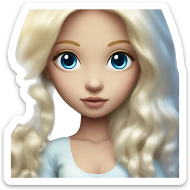 ocean blue doll eyes, blonde glowing silky long hair, girl, feminine, fragile, pink, angelic, in love sticker