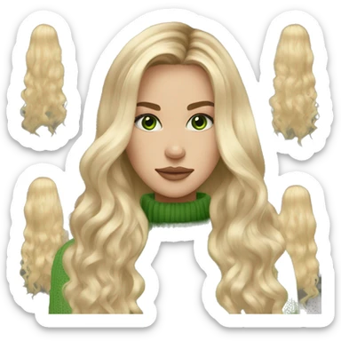 Blonde balayage long hair women beige sweater, green eyes  sticker