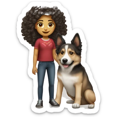 Mexican girl with curly hair and a dog who’s beside her a German Sheperd sticker
