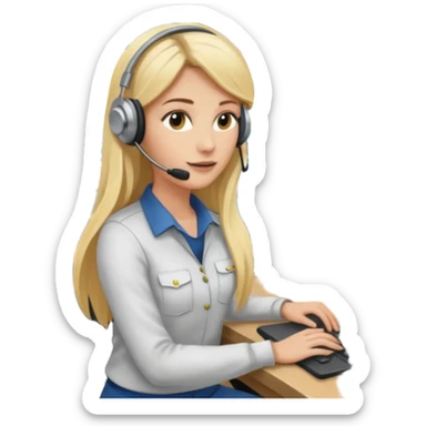 a blondie woman with long hair working with a computer laptop and a grains cargo vessel (boat) around sticker