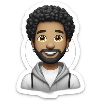 young-rapper-with hoop-white skin-black hair-beard-bichon dog-white-smile sticker