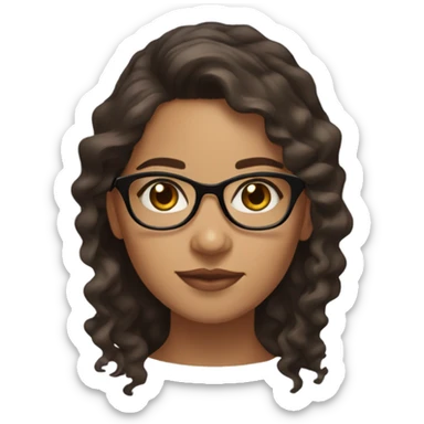 girl with olive skin, light brown eyes, long dark brown wavy hair and glasses sticker