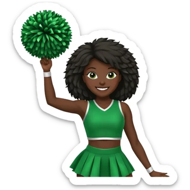 football cheerleader, holding a cheering pom, green dress and black skin sticker