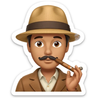 A 3D cartoon man wearing a hat, puffing cigar smoke, calm expression, soft lighting, realistic Memoji-style. sticker