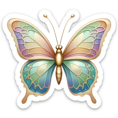 Pastel sparkly beige glittery iridescent rainbow transparent butterfly with detailed intricate patterns sticker