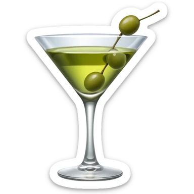 martini glass with 3 olives. no straw, just 1 stick that the olives will be stuck on. olives should have the same size. no leaves at all. liquid should be more white/clear than green sticker