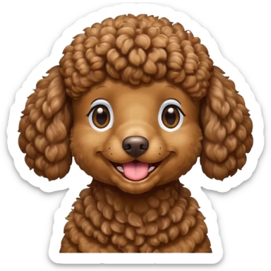 Head of a brown poodle, curly fur, smiling with closed mouth, no tongue showing
 sticker