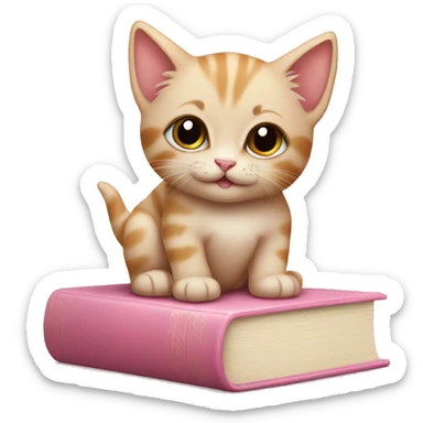 Kitten on top of a closed light pink book sticker