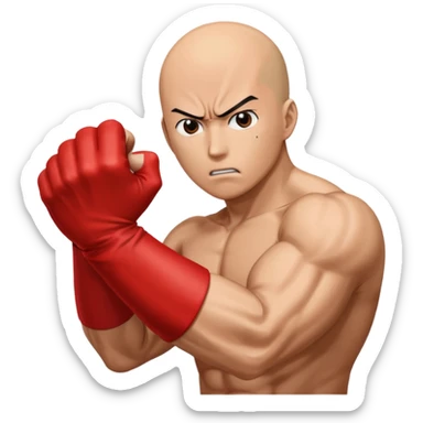 Angry Saitama with his red giant hand punching sticker